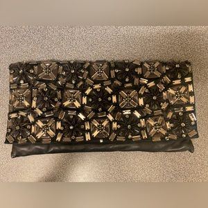 Deepa Gurnani leather beaded crystal clutch bag